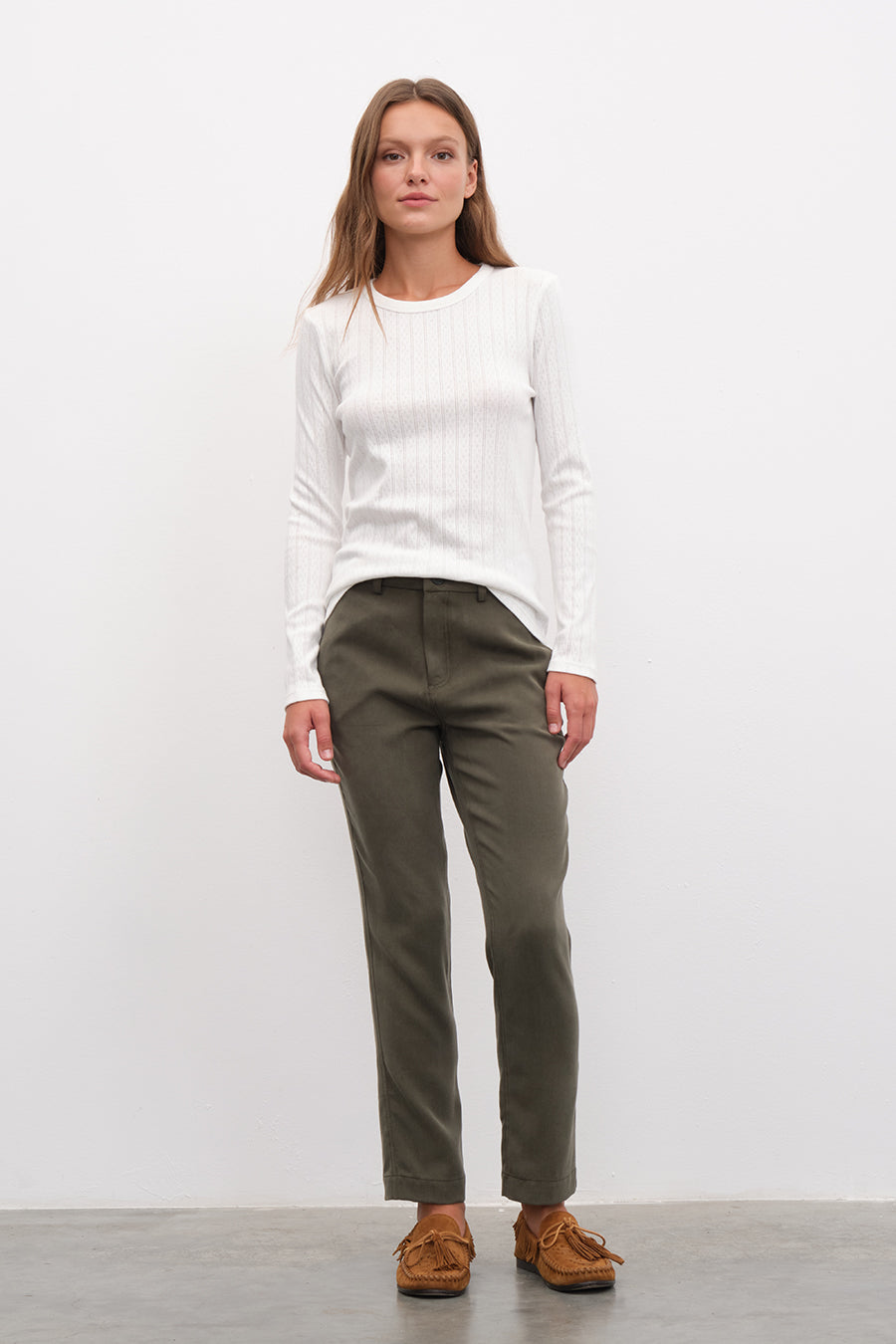 Long Sleeve Fitted T-shirt in Pointelle Cotton