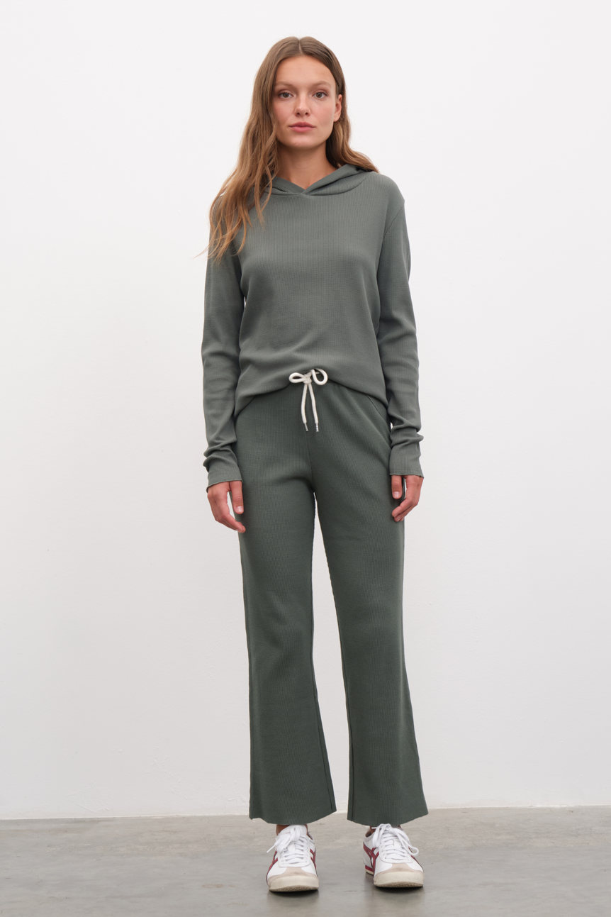 Waffle Cotton Crop Flare Sweatpants