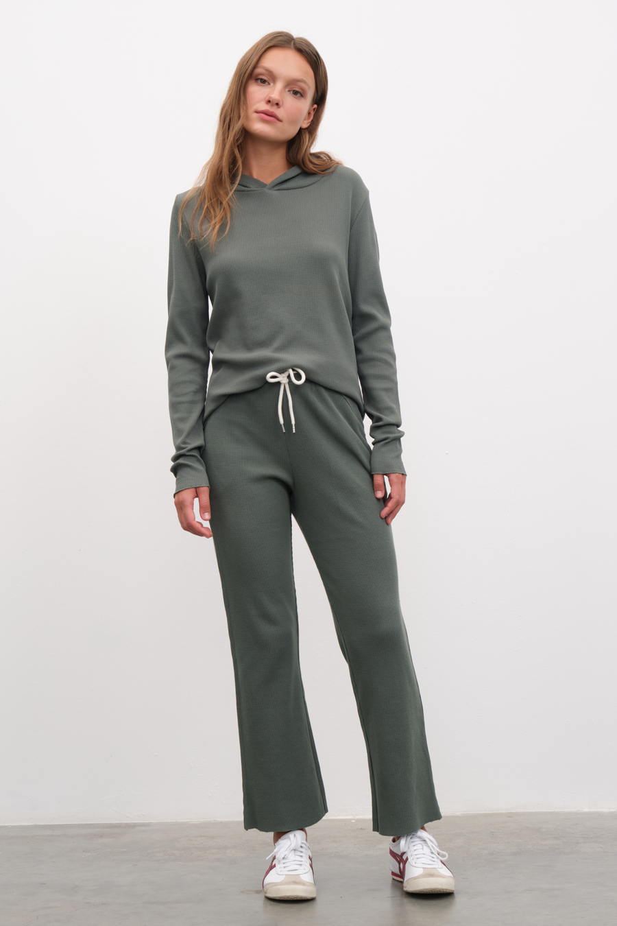 Waffle Cotton Crop Flare Sweatpants