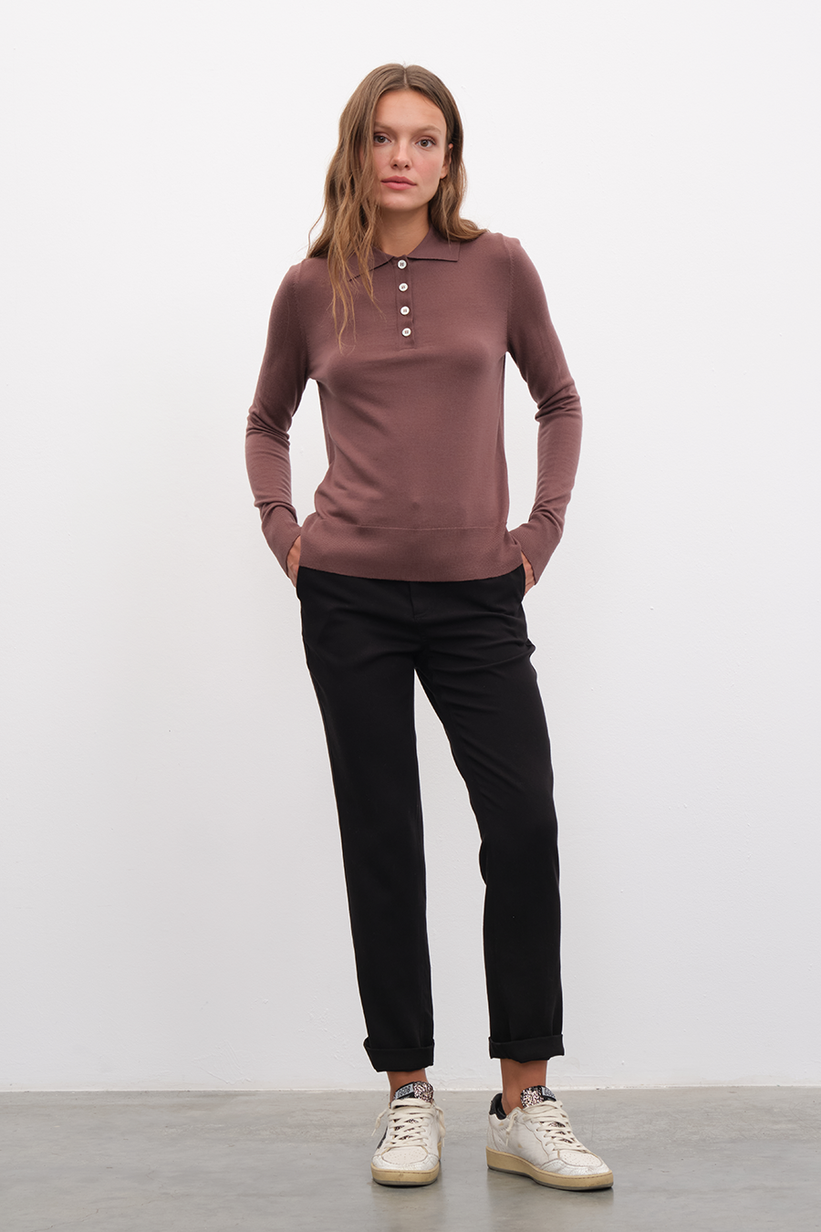 Polo Neck Lightweight Cashmere Merino Fitted Sweater