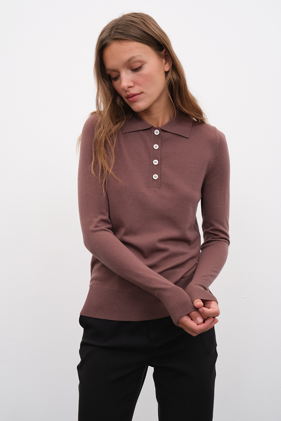 Polo Neck Lightweight Cashmere Merino Fitted Sweater