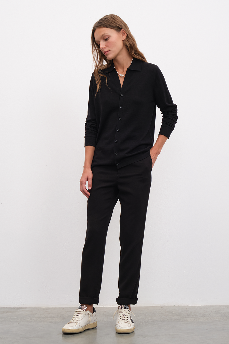 Lightweight Cashmere Polo-Neck Unisex Knit Shirt