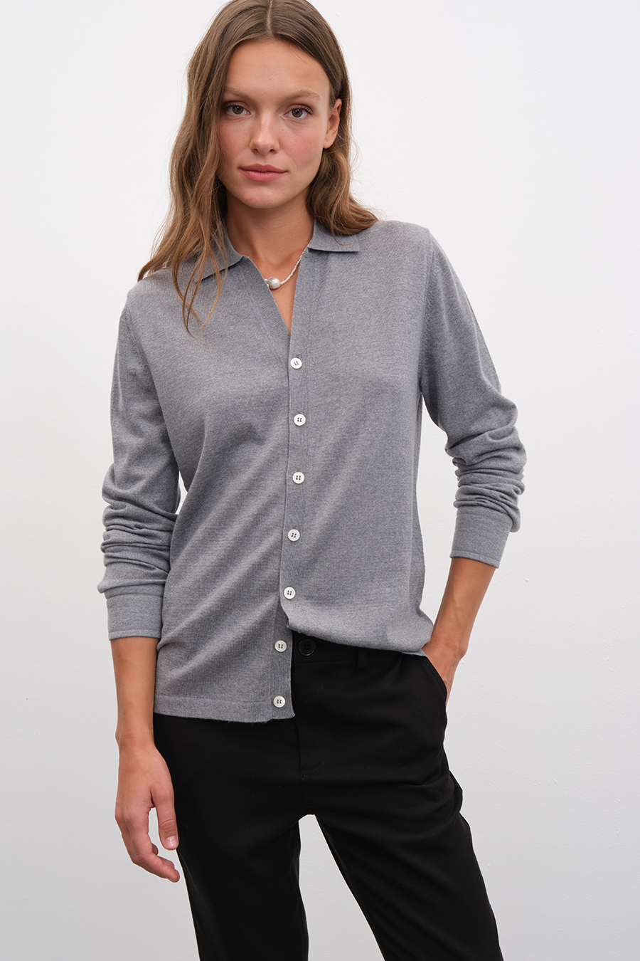 Polo Neck Lightweight Cashmere Merino Unisex Cardigan