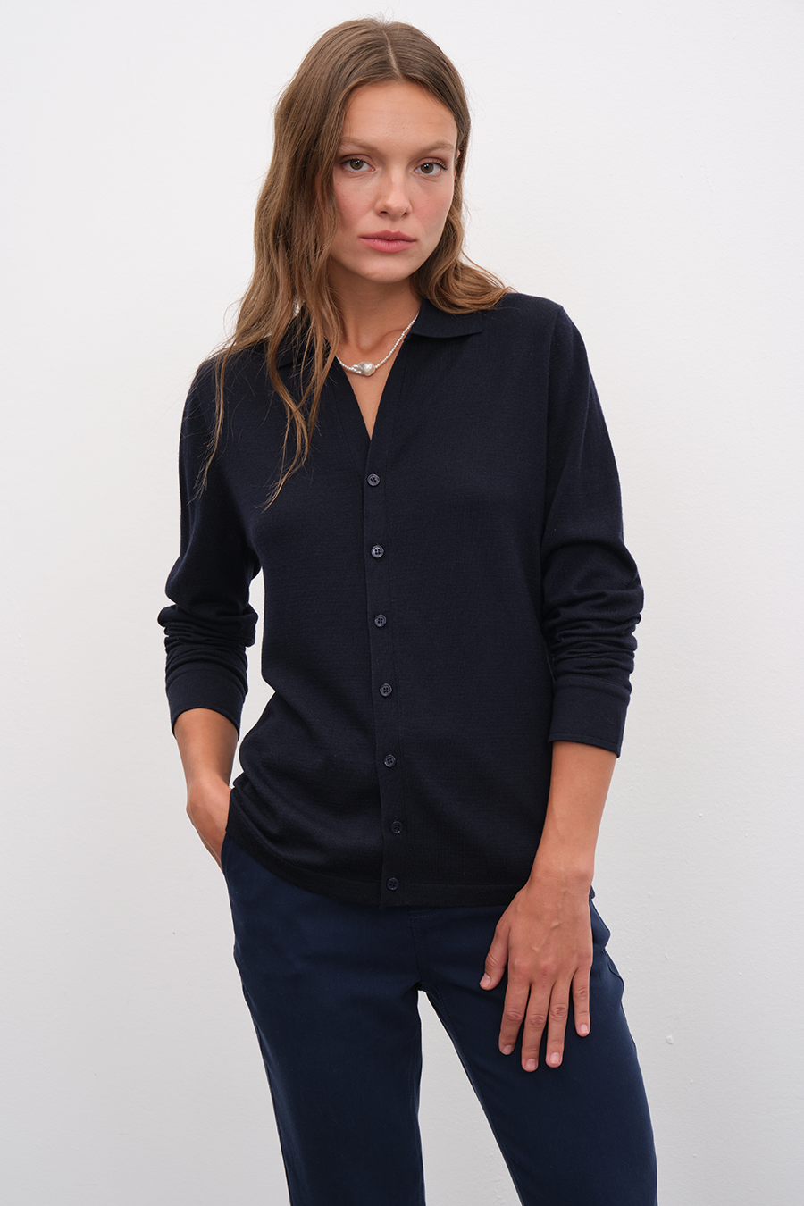 Polo Neck Lightweight Cashmere Merino Unisex Cardigan