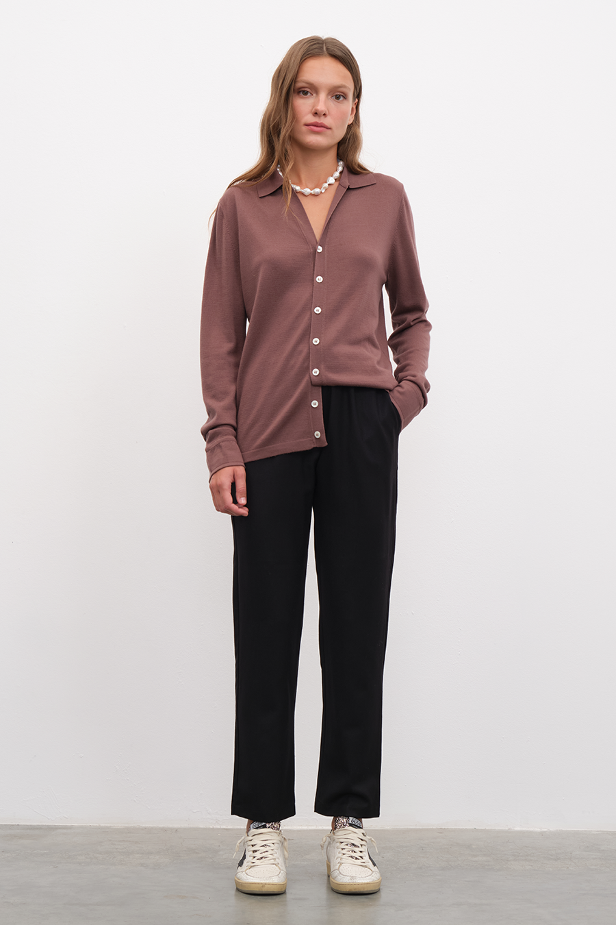 Polo Neck Lightweight Cashmere Merino Unisex Cardigan