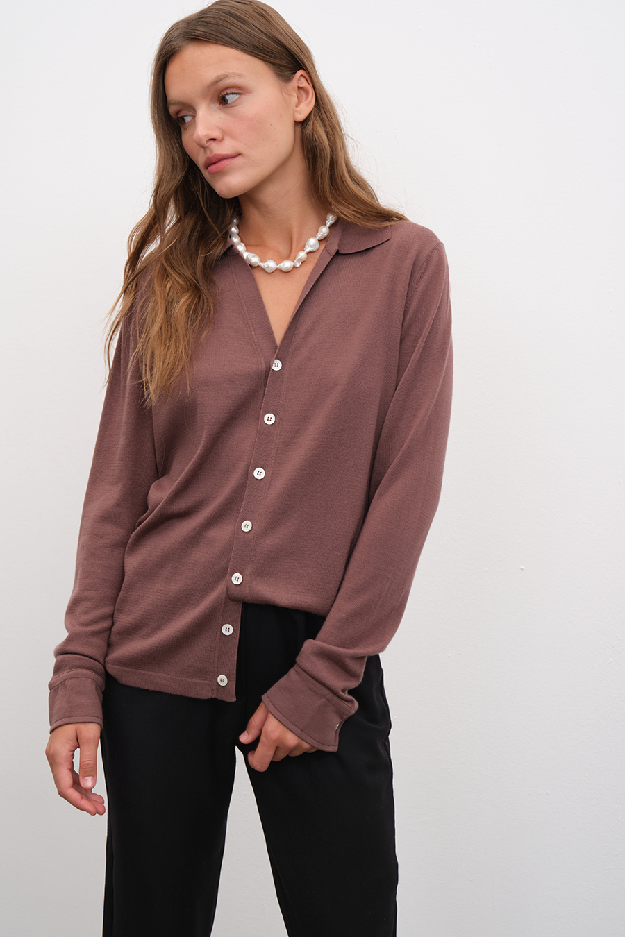 Polo Neck Lightweight Cashmere Merino Unisex Cardigan