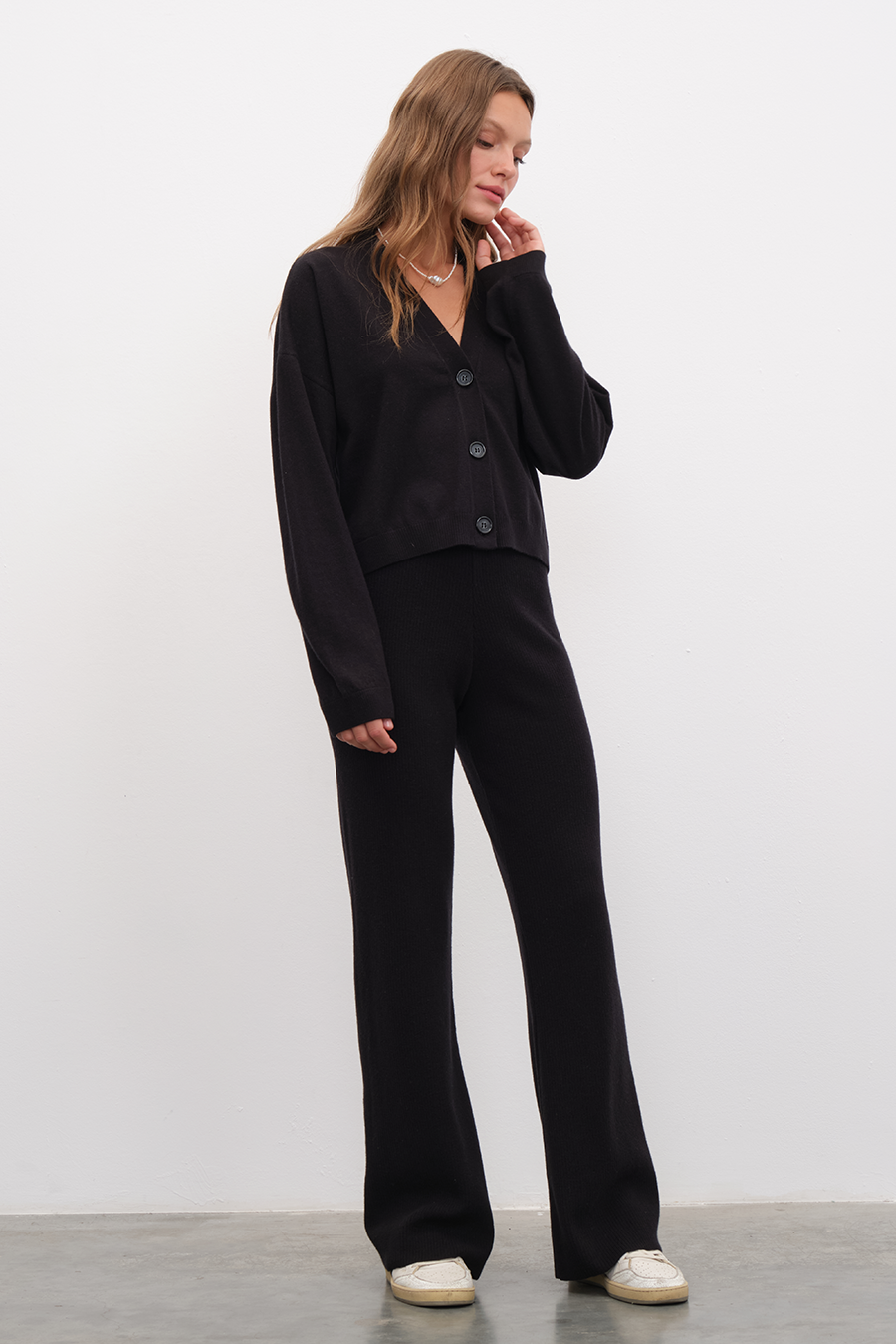 Ribbed Wide Leg Merino Pants