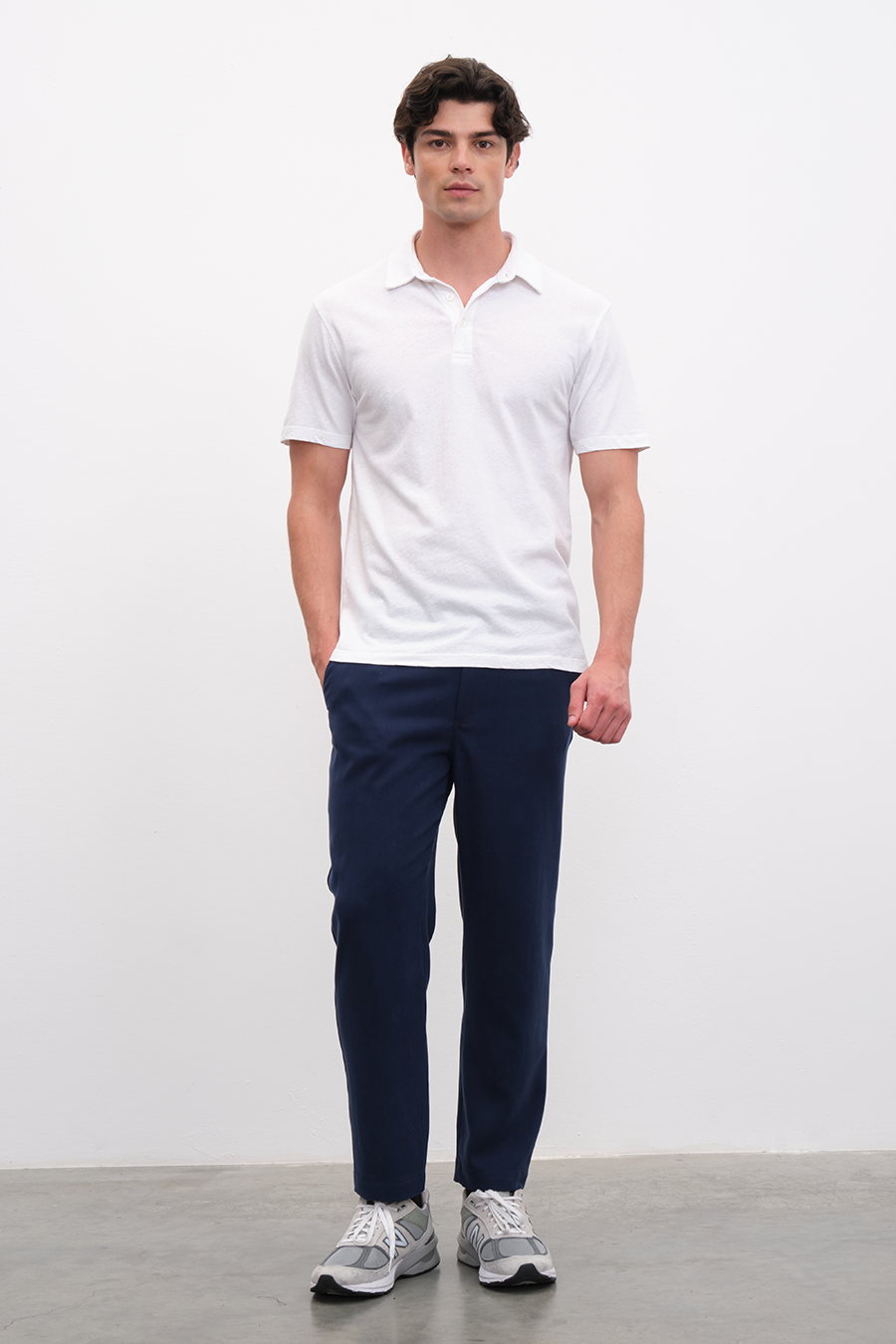 Polo Neck T-shirt in Cotton/Linen Blend