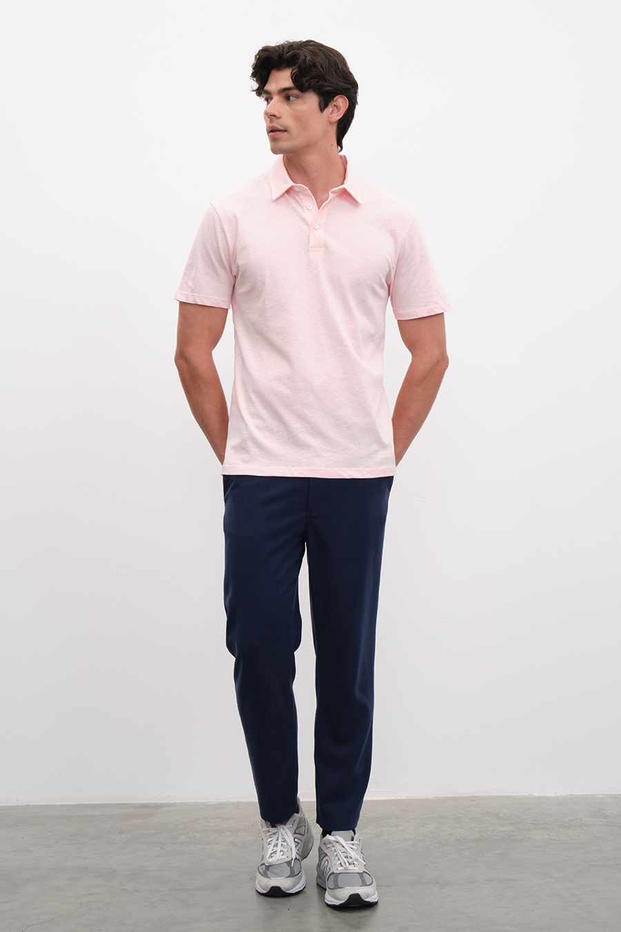 Polo Neck T-shirt in Cotton/Linen Blend