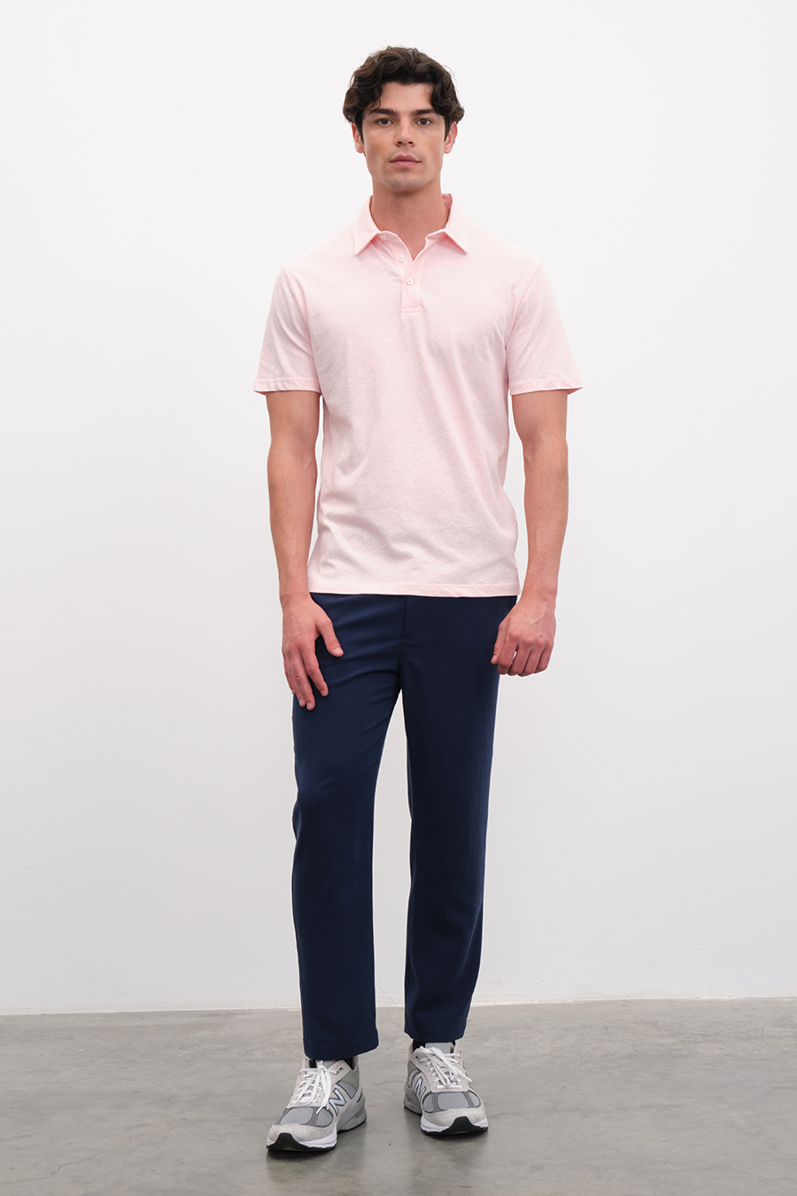 Polo Neck T-shirt in Cotton/Linen Blend