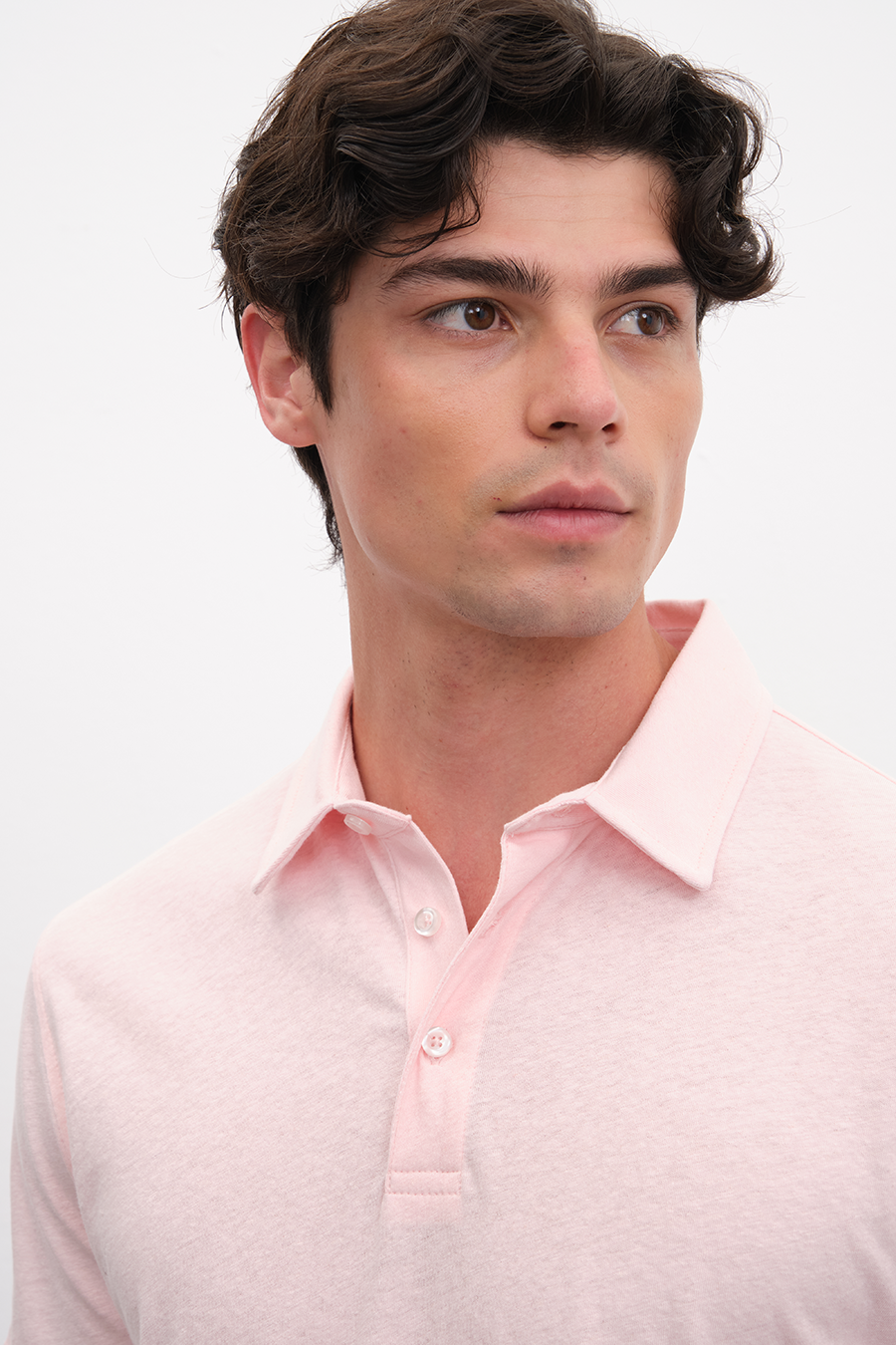 Polo Neck T-shirt in Cotton/Linen Blend