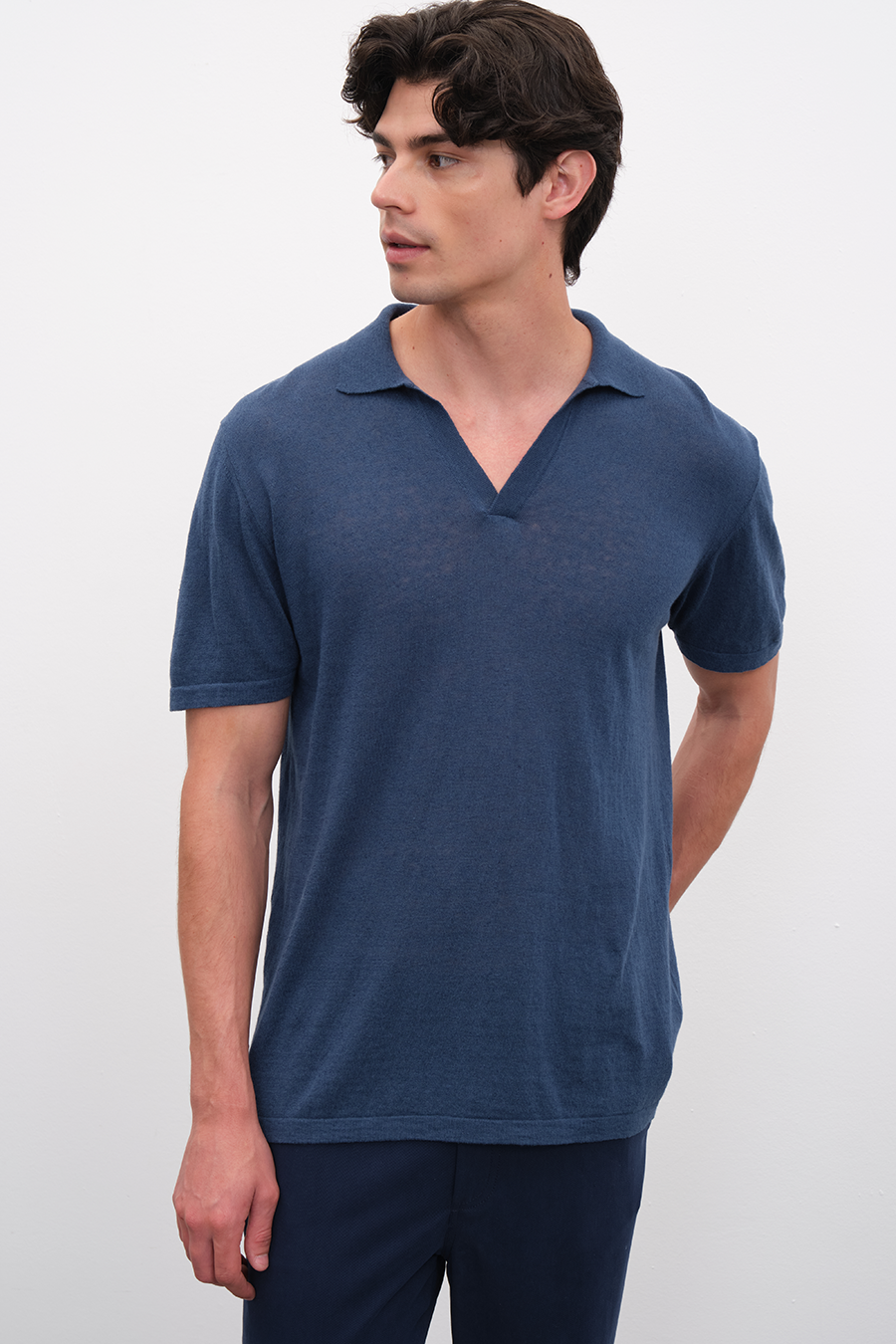 Polo Neck Sweater in Cotton/Linen Blend