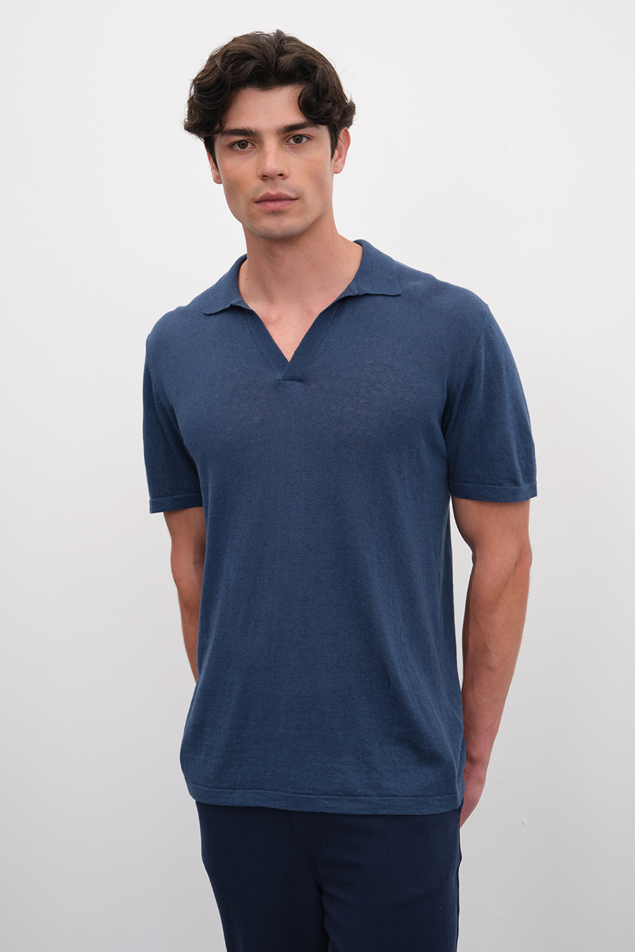 Polo Neck Sweater in Cotton/Linen Blend