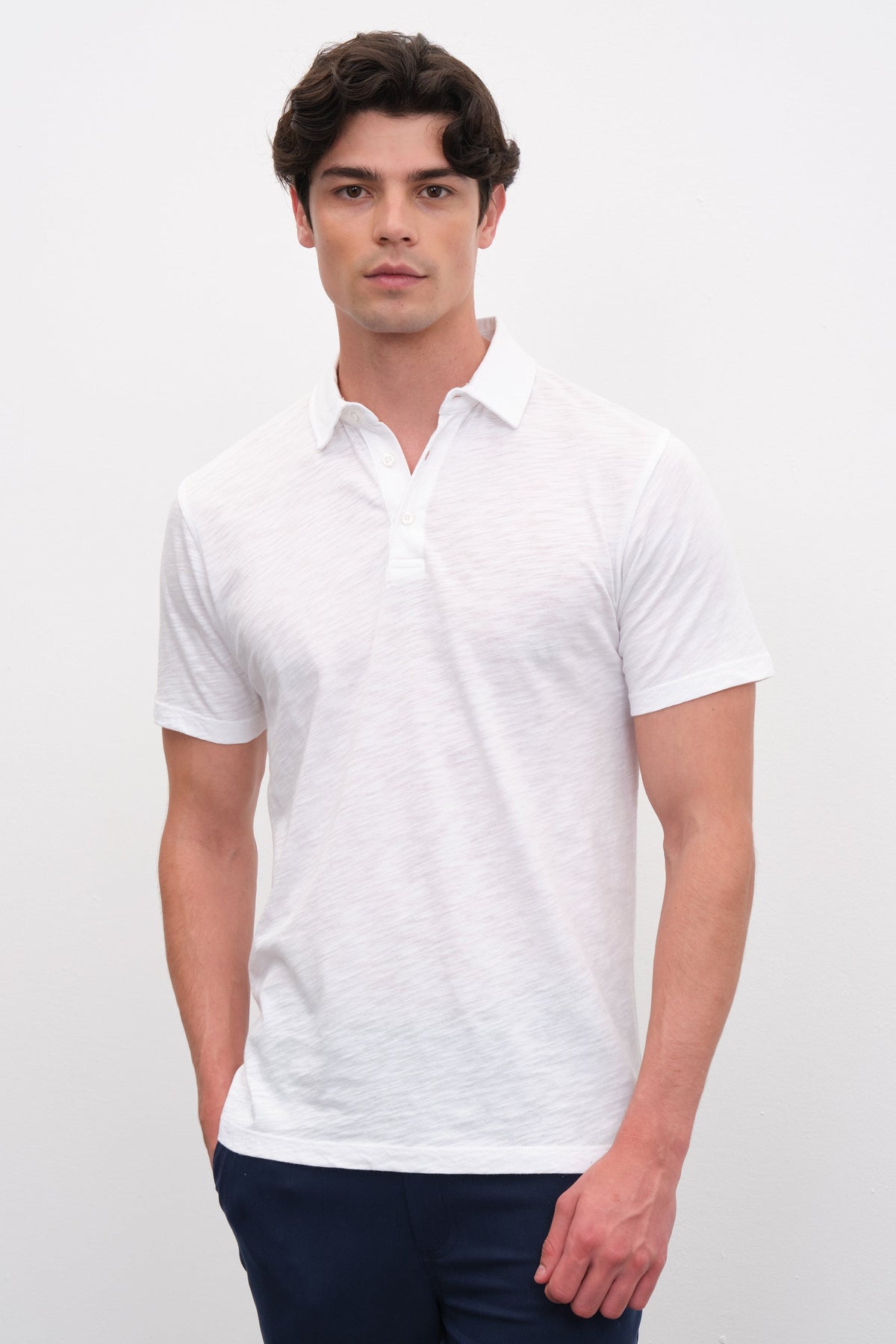 Polo Neck T-shirt in Slub Cotton