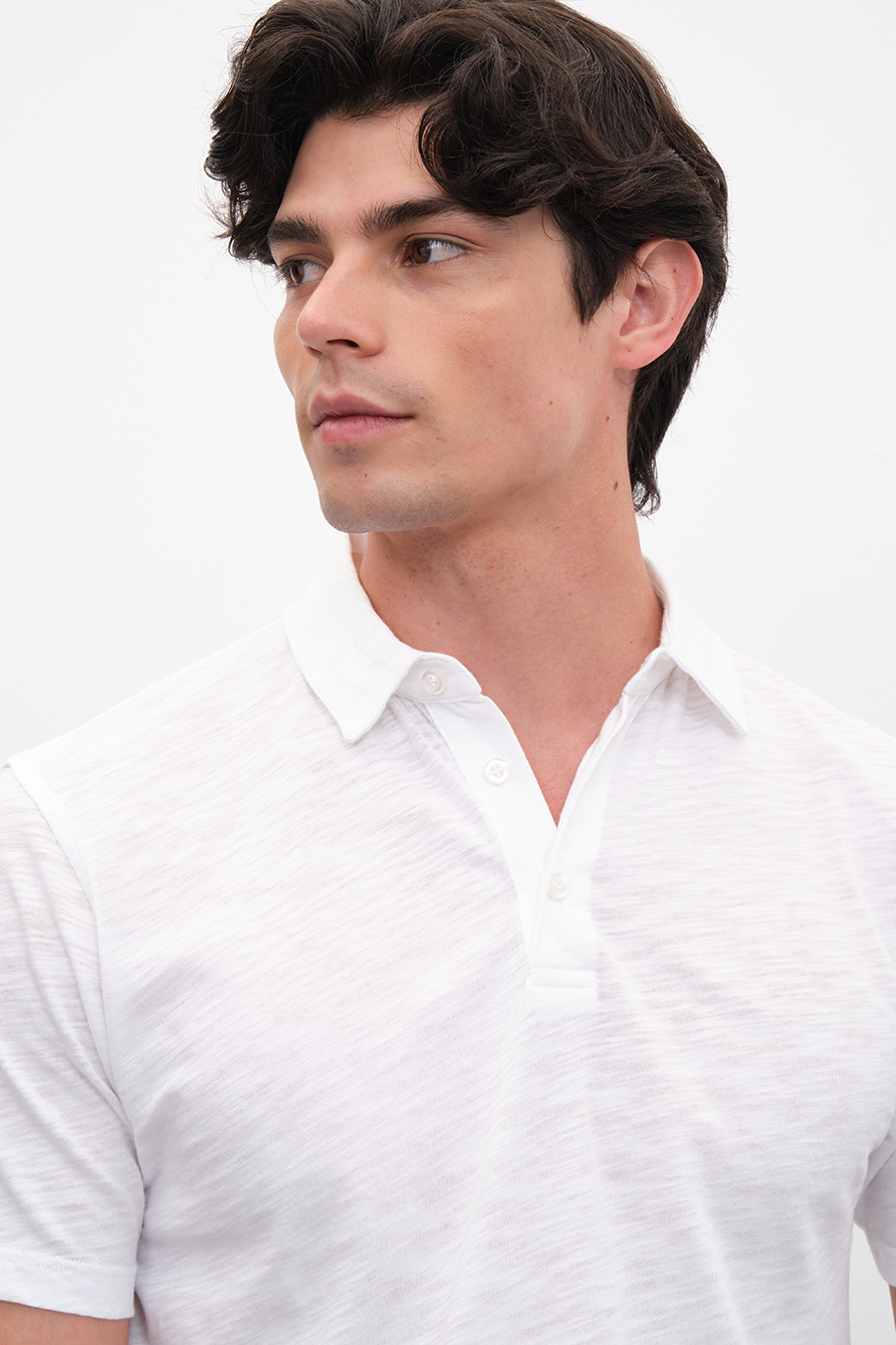 Polo Neck T-shirt in Slub Cotton