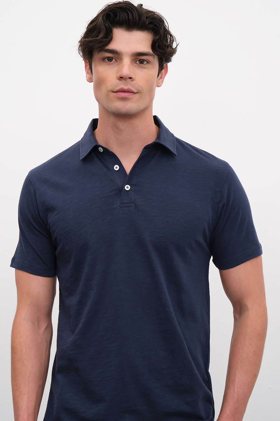 Polo Neck T-shirt in Slub Cotton