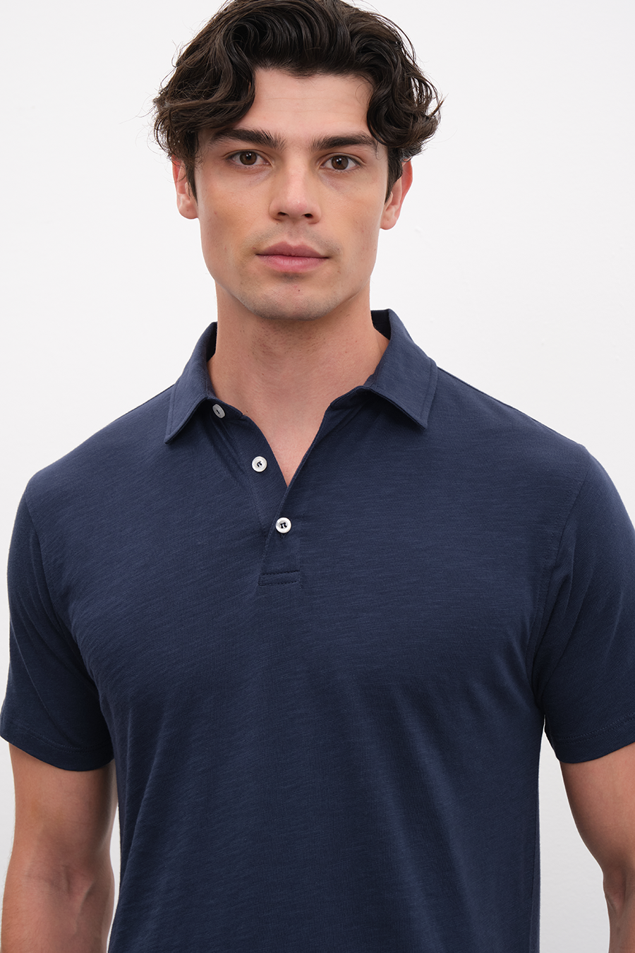 Polo Neck T-shirt in Slub Cotton