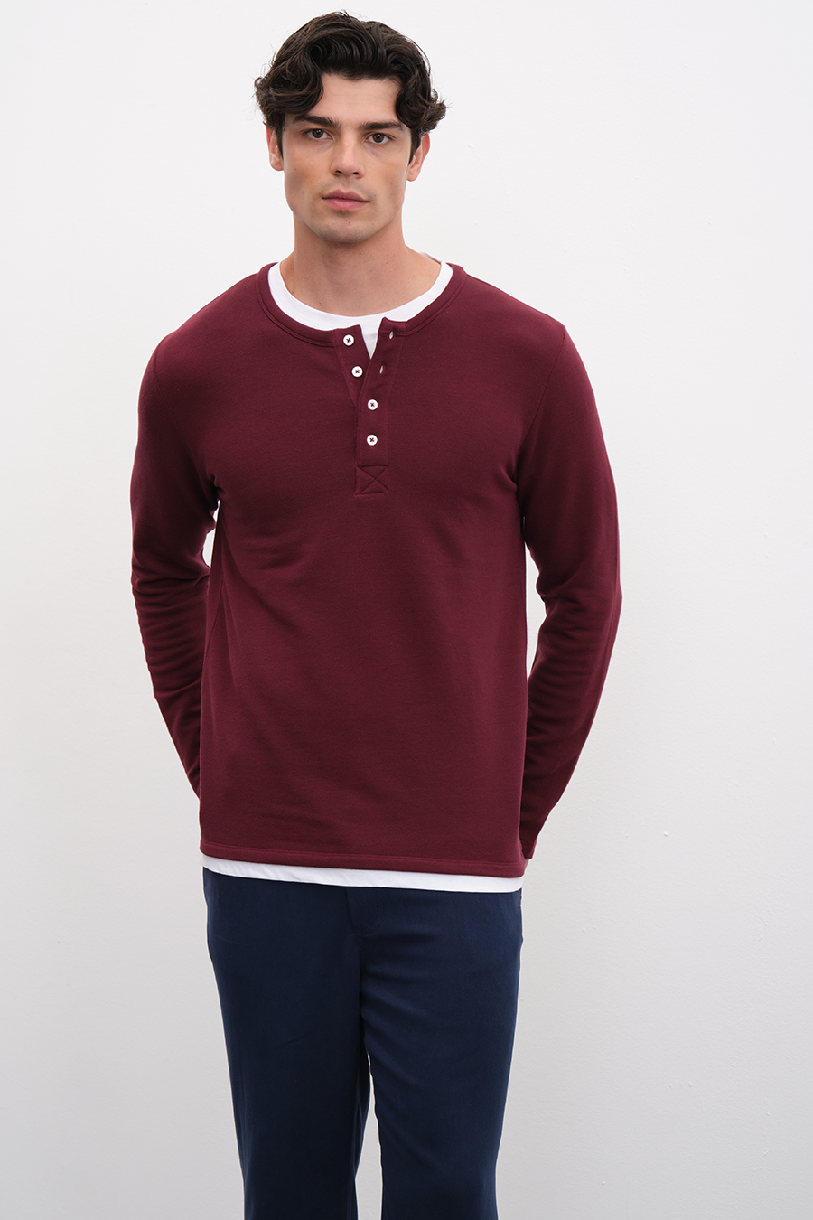 Modal Fleece Half-Buttoned Sweatshirt
