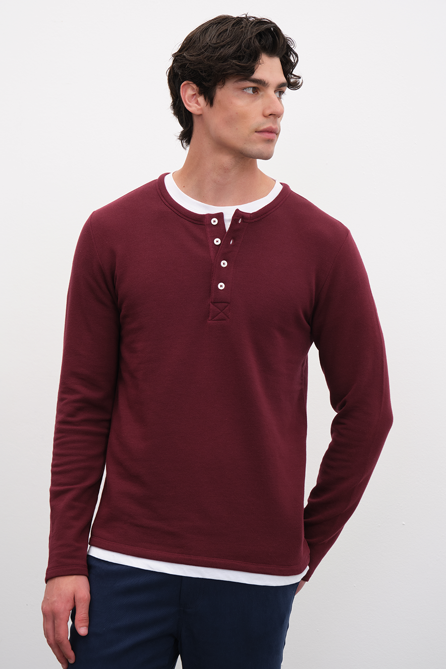 Modal Fleece Half-Buttoned Sweatshirt