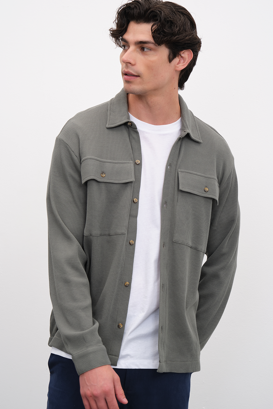 Waffle Cotton Shirt Jacket