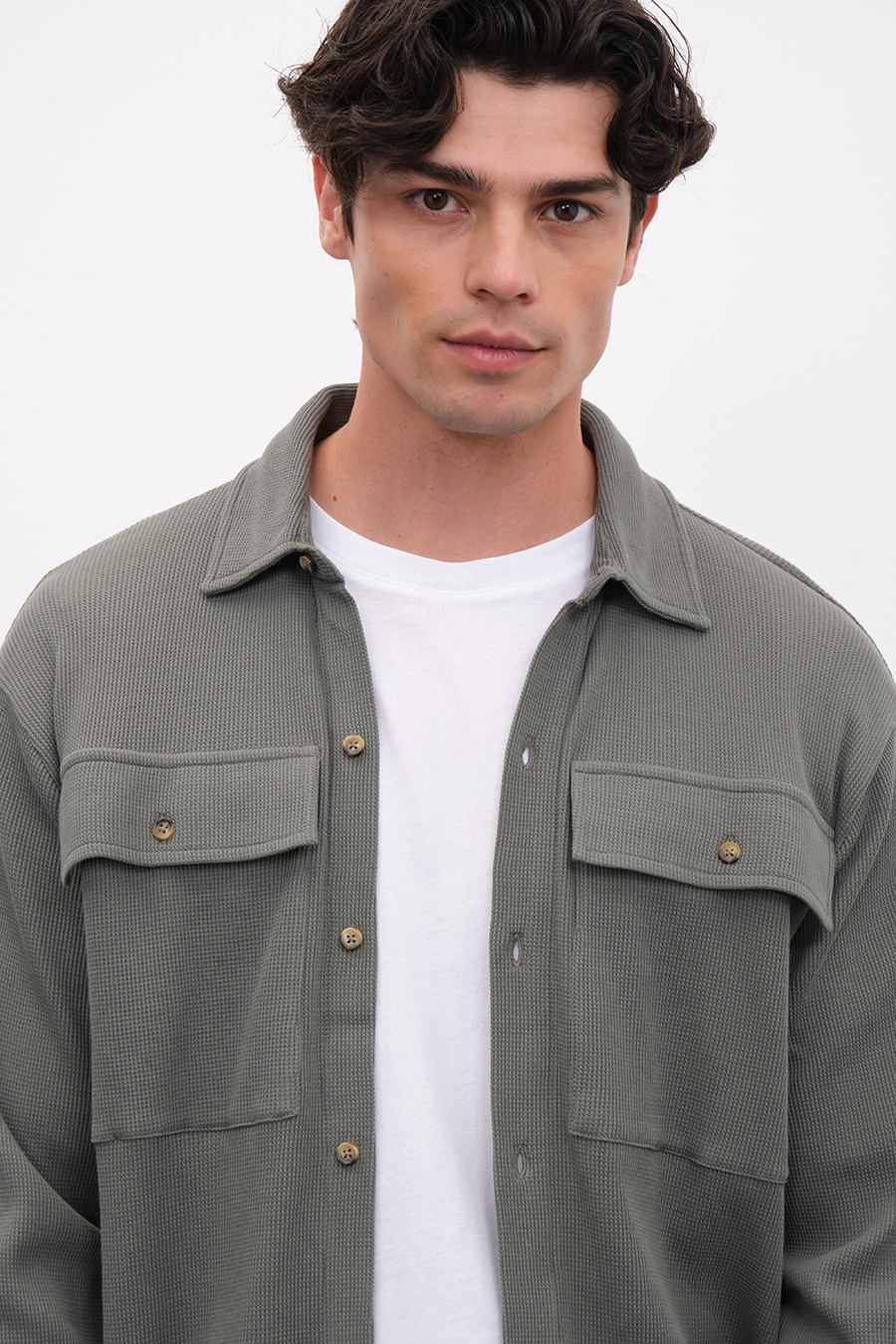 Waffle Cotton Shirt Jacket