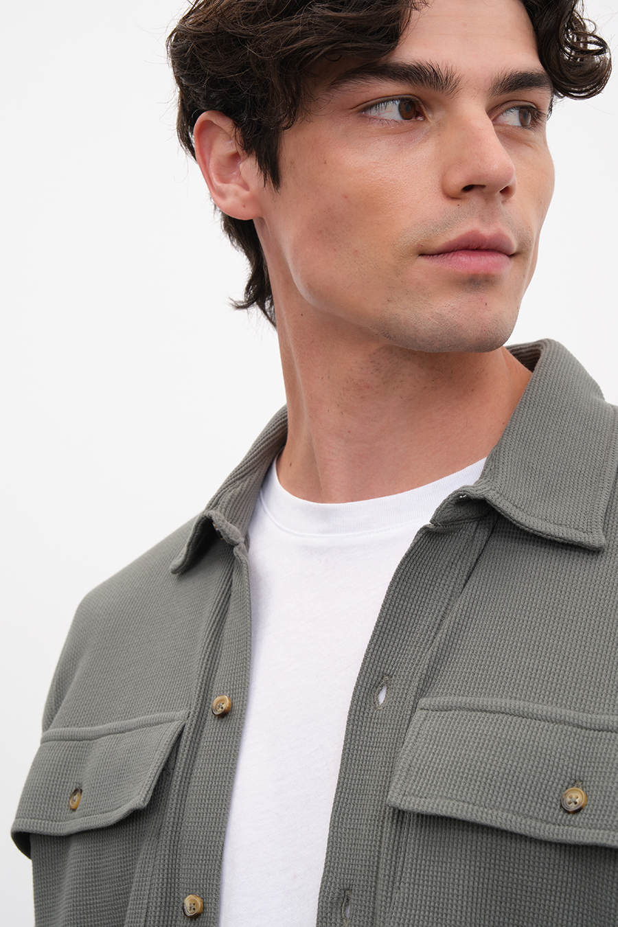 Waffle Cotton Shirt Jacket