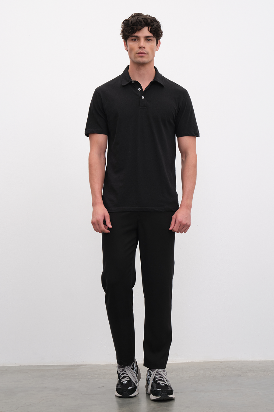 Polo Neck T-shirt in Cotton/Linen Blend
