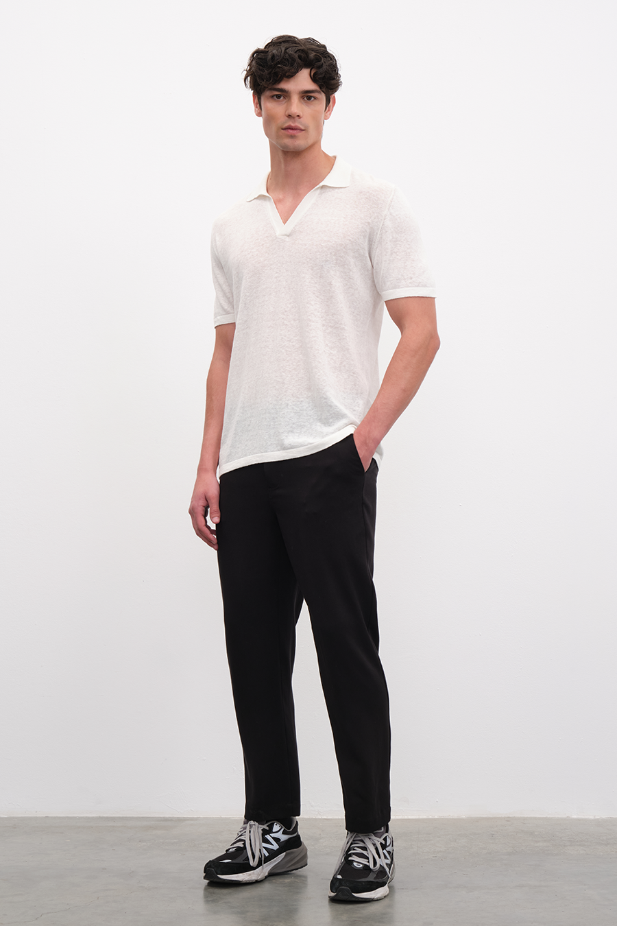 Polo Neck Sweater in Cotton/Linen Blend
