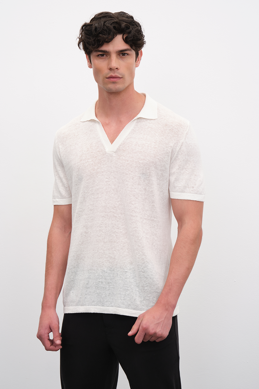 Polo Neck Sweater in Cotton/Linen Blend