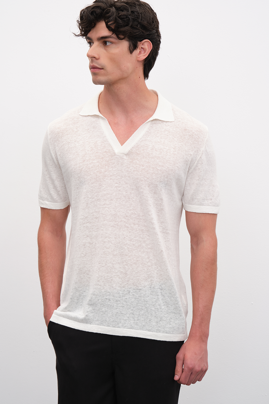 Polo Neck Sweater in Cotton/Linen Blend