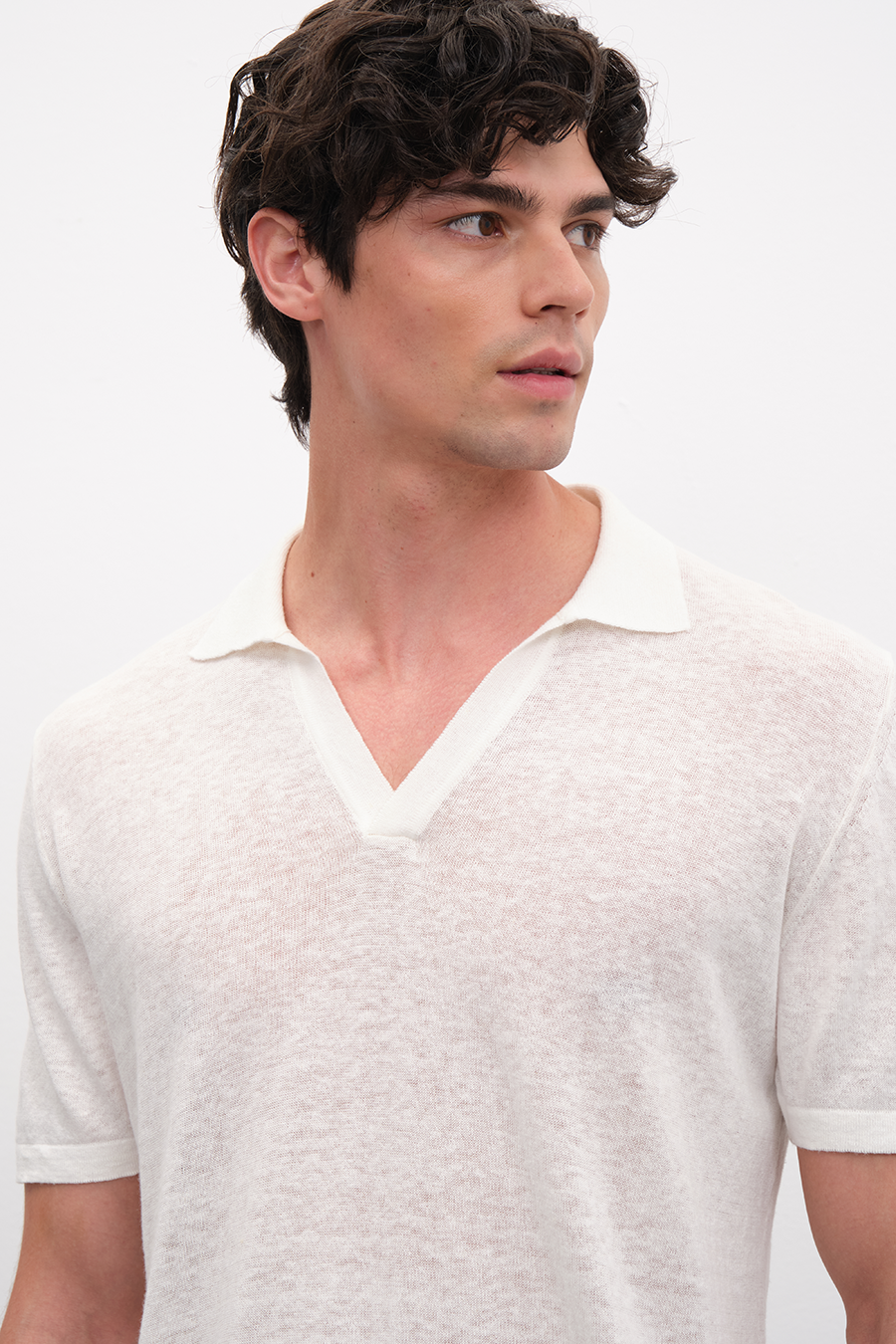 Polo Neck Sweater in Cotton/Linen Blend