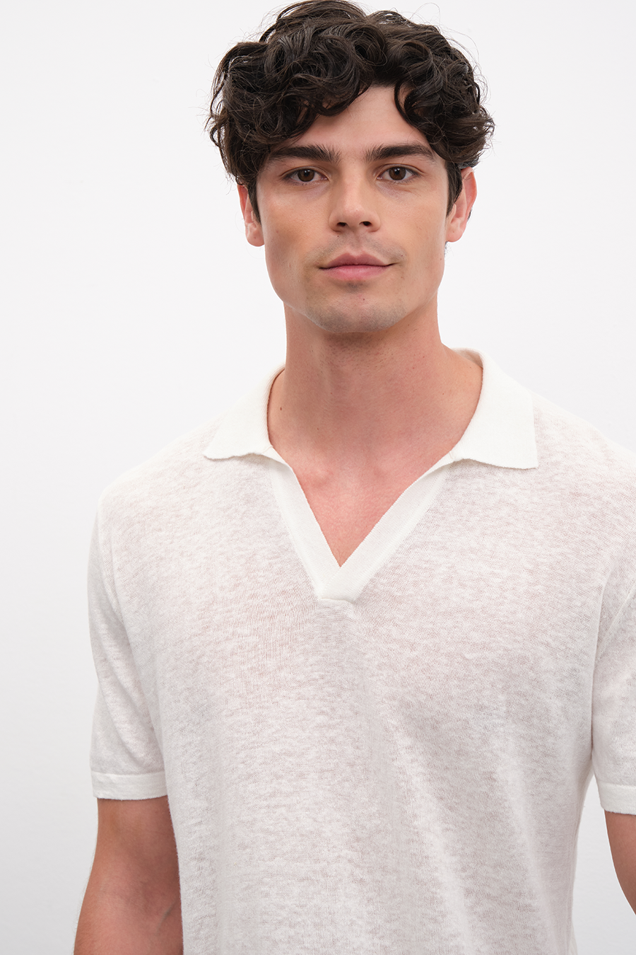 Polo Neck Sweater in Cotton/Linen Blend