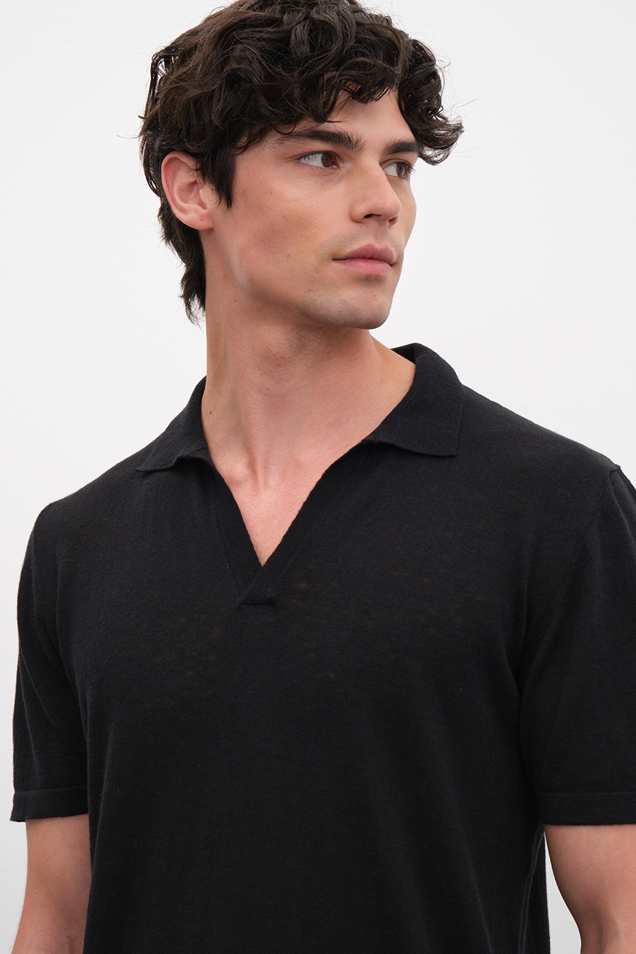 Polo Neck Sweater in Cotton/Linen Blend
