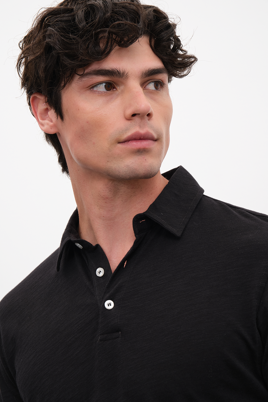 Long Sleeve Polo Neck T-shirt in Slub Cotton
