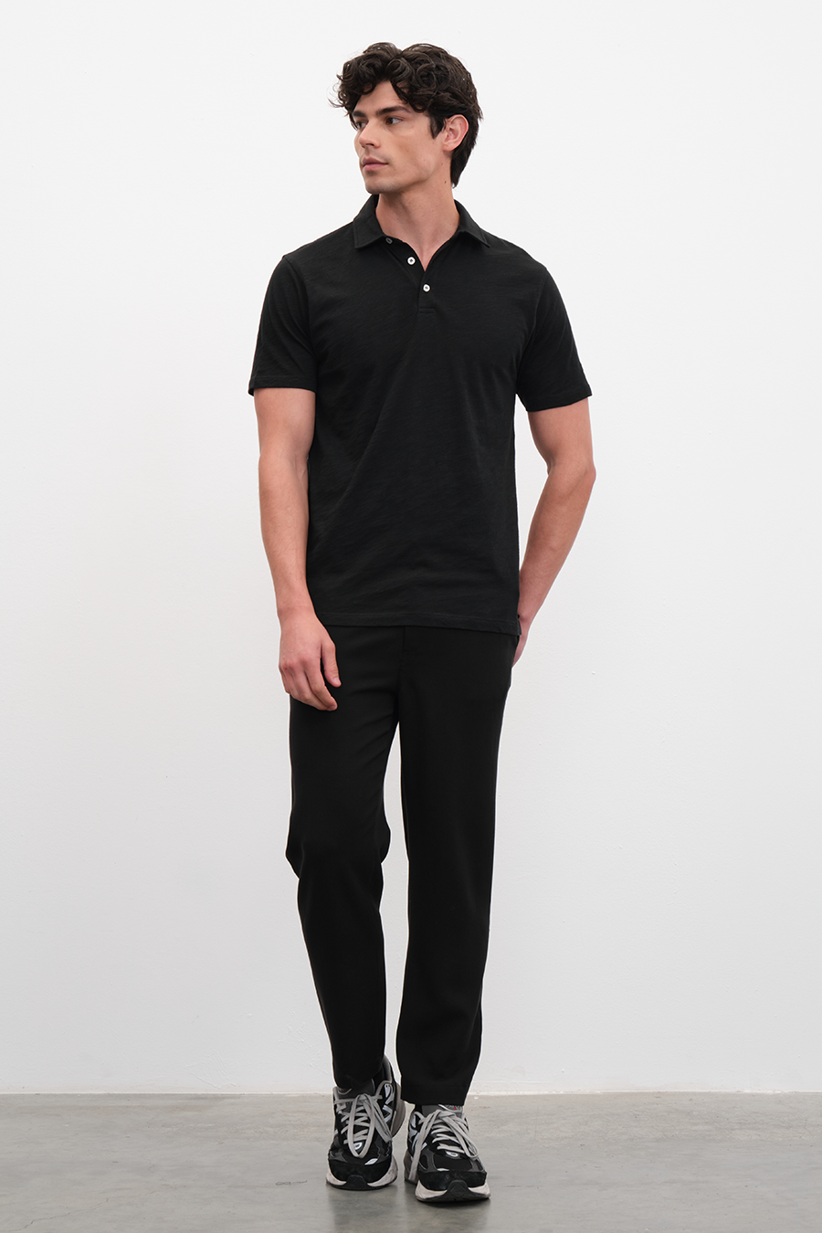 Polo Neck T-shirt in Slub Cotton