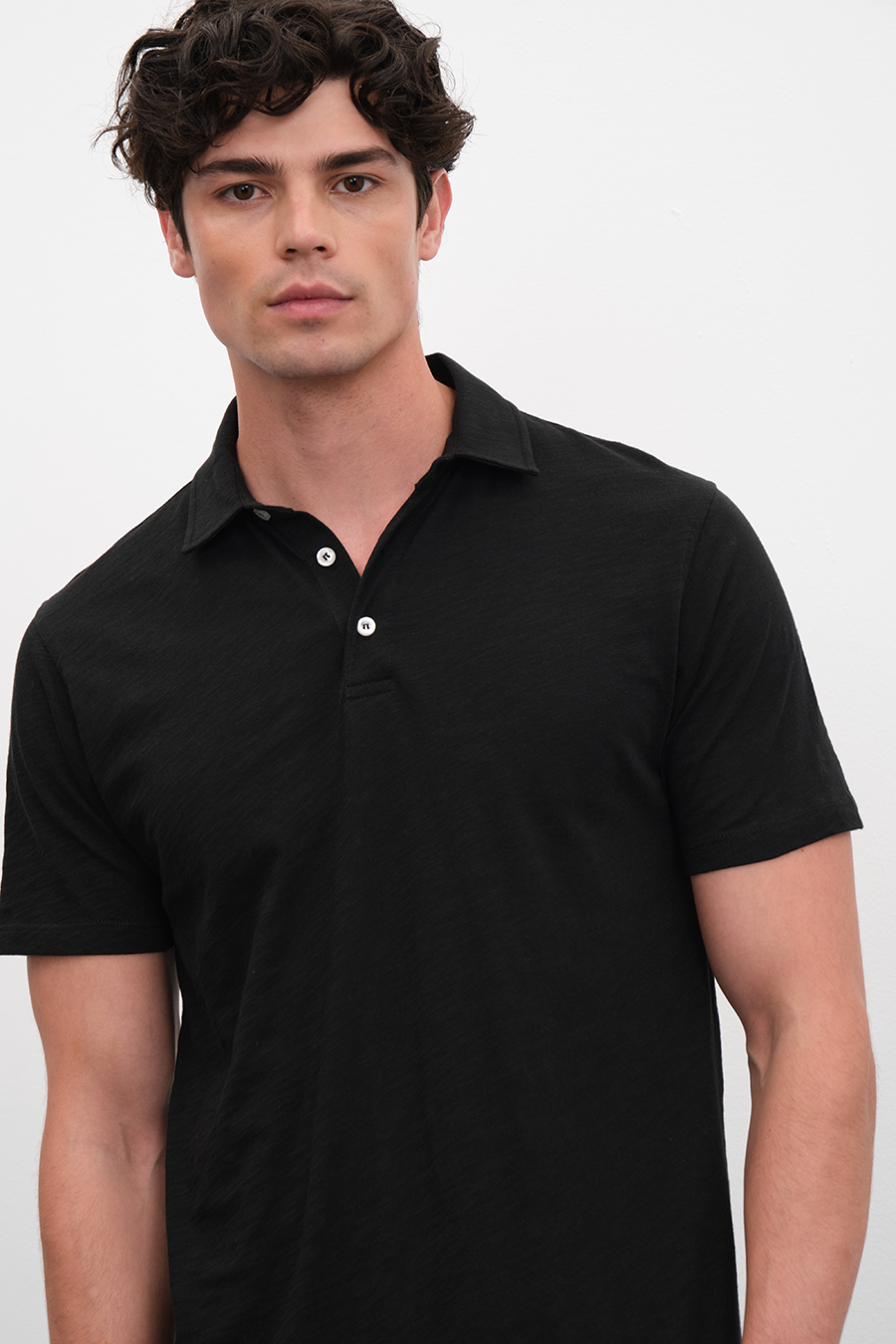 Polo Neck T-shirt in Slub Cotton