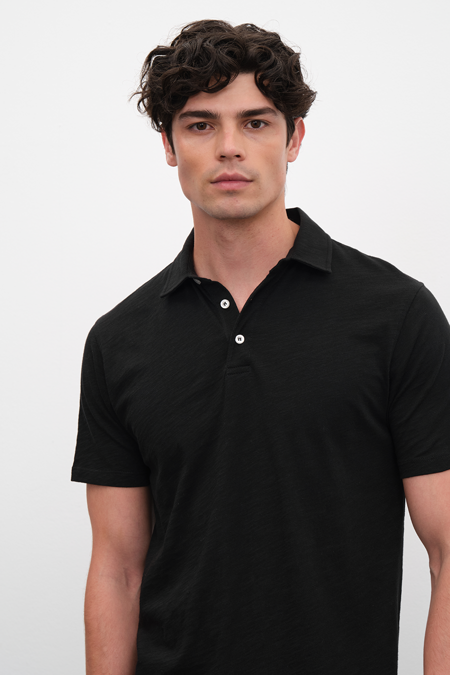 Polo Neck T-shirt in Slub Cotton