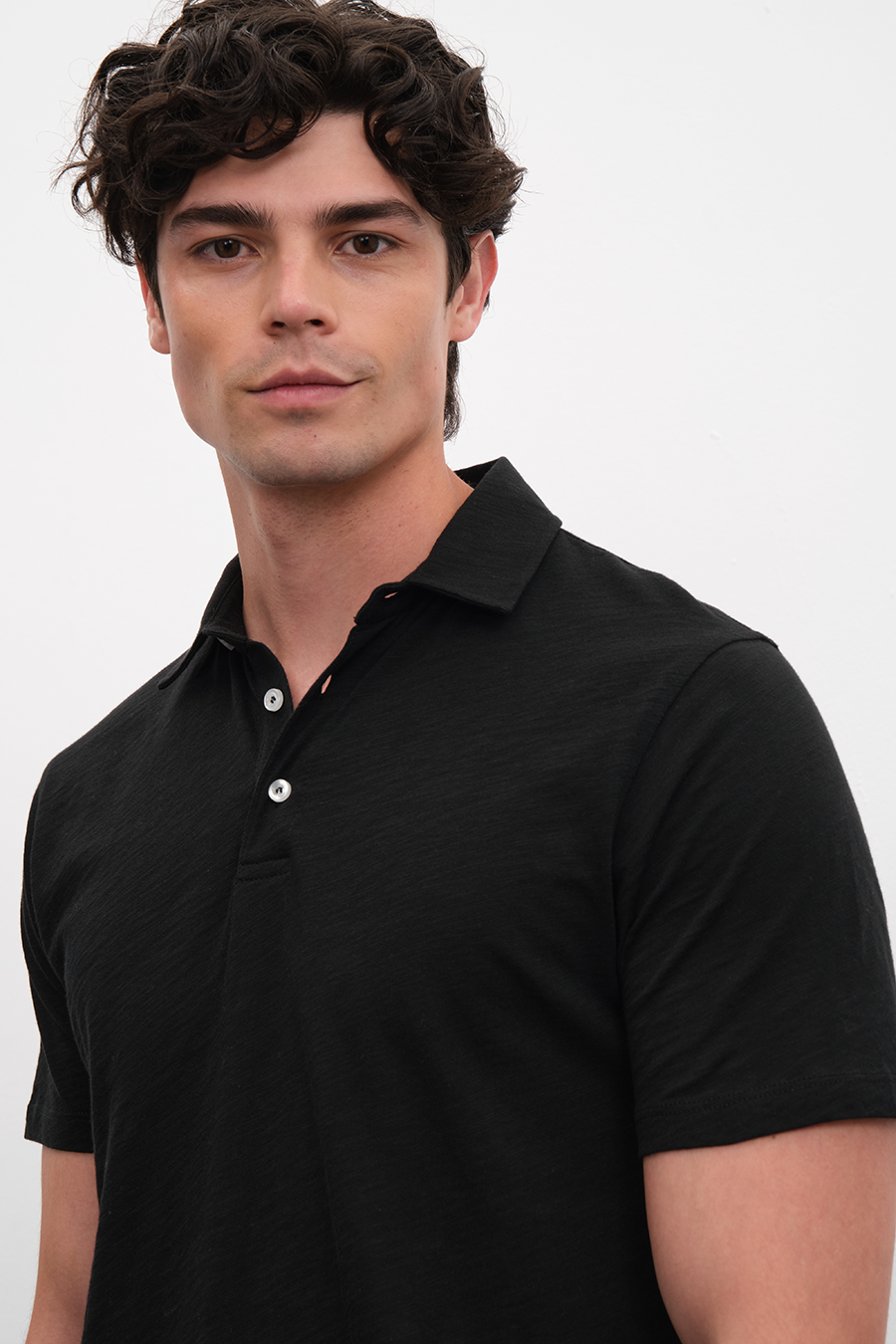 Polo Neck T-shirt in Slub Cotton