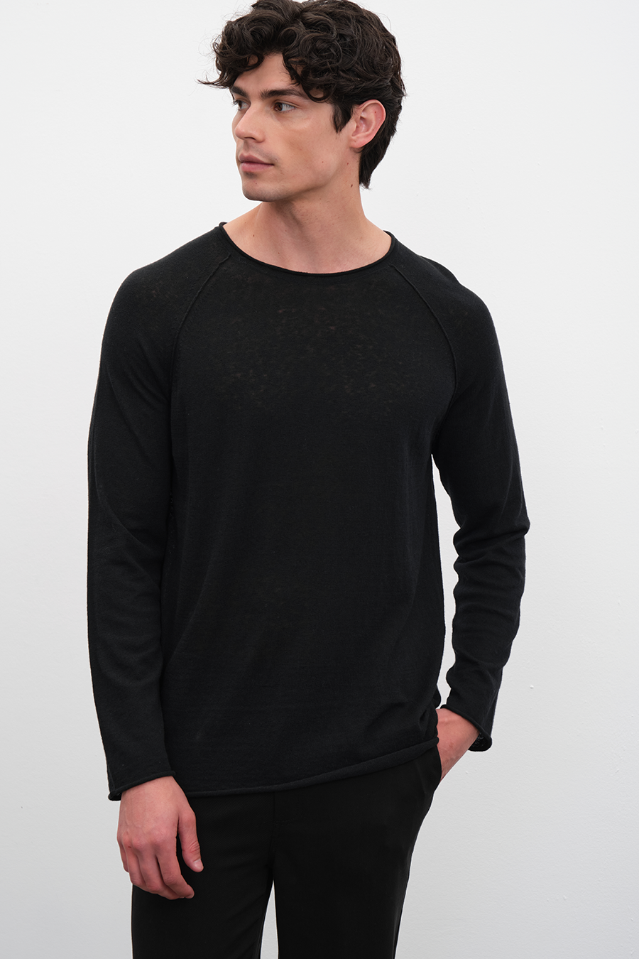 Raglan Sleeve Lightweight Unisex Sweater in Cotton/Linen Blend