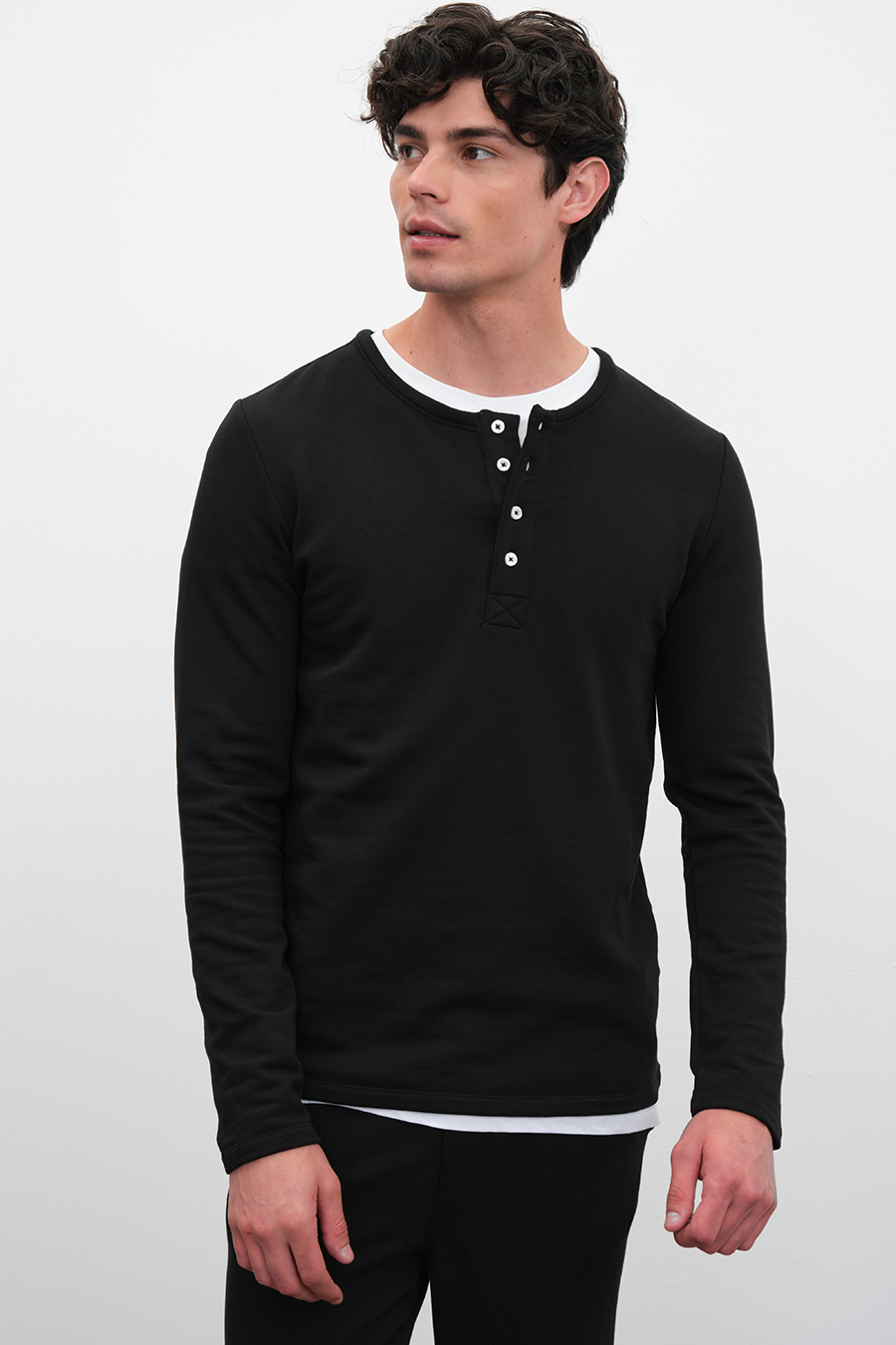 Modal Fleece Half-Buttoned Sweatshirt