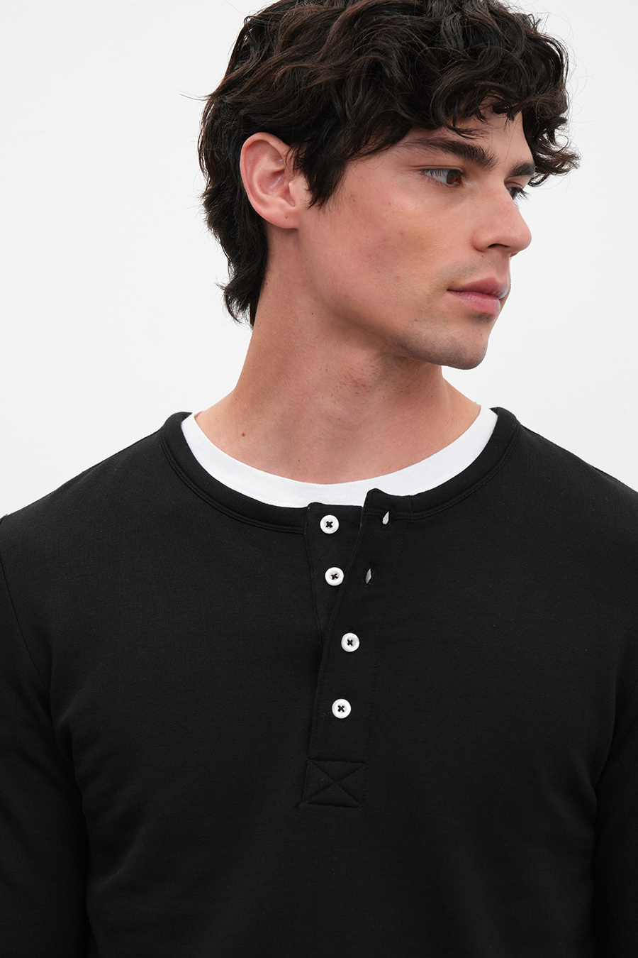Modal Fleece Half-Buttoned Sweatshirt