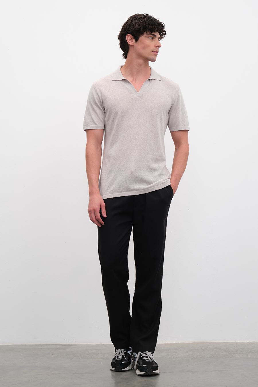 Polo Neck Sweater in Cotton/Linen Blend
