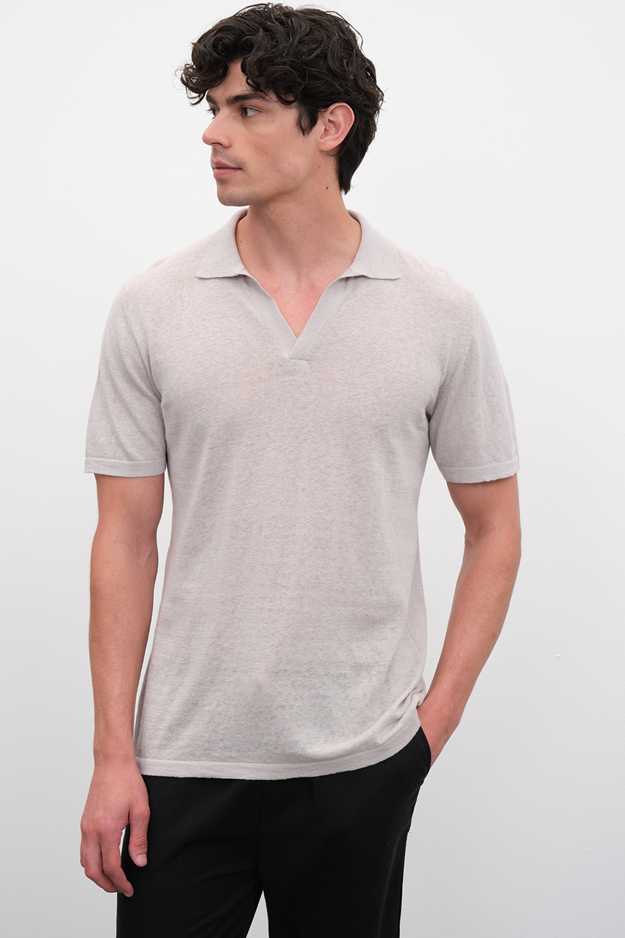 Polo Neck Sweater in Cotton/Linen Blend