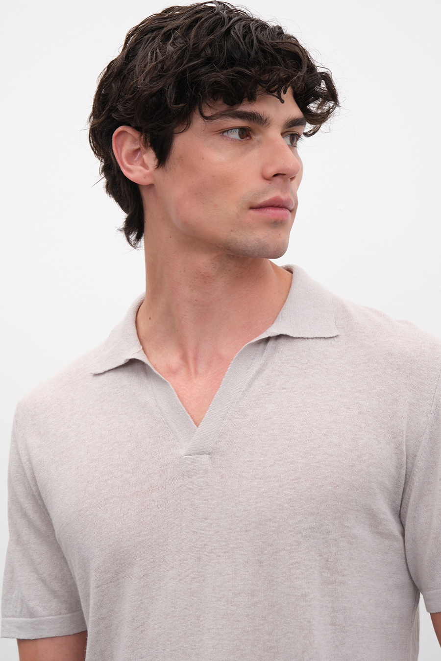 Polo Neck Sweater in Cotton/Linen Blend