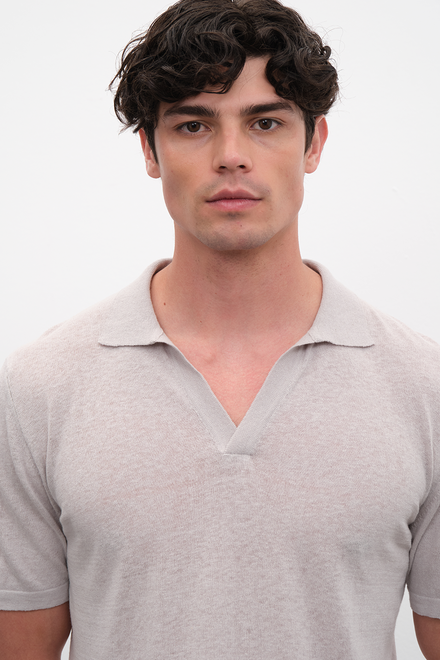 Polo Neck Sweater in Cotton/Linen Blend