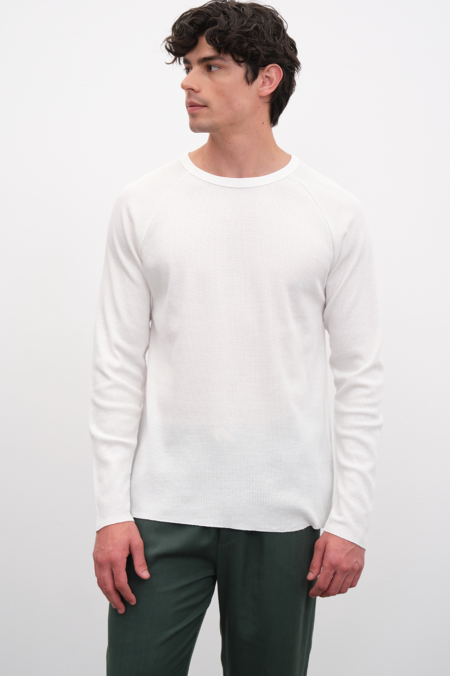 Raglan Sleeve Waffle Cotton T-shirt/Sweatshirt
