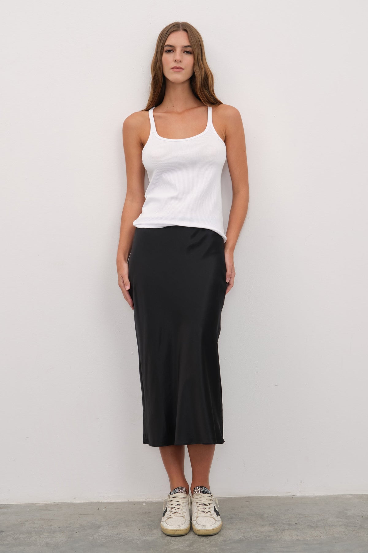 Silk Satin Midi Skirt