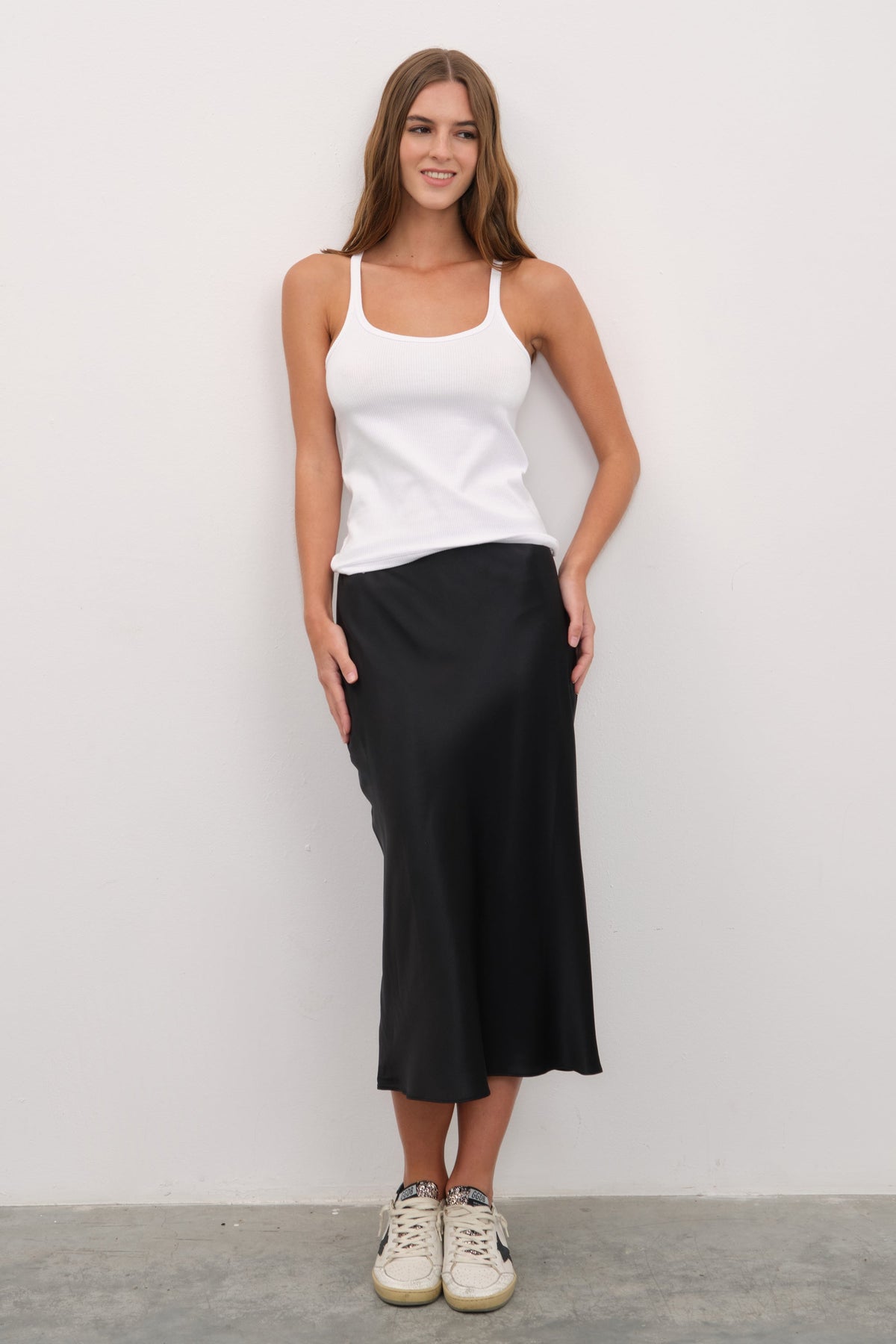 Silk Satin Midi Skirt