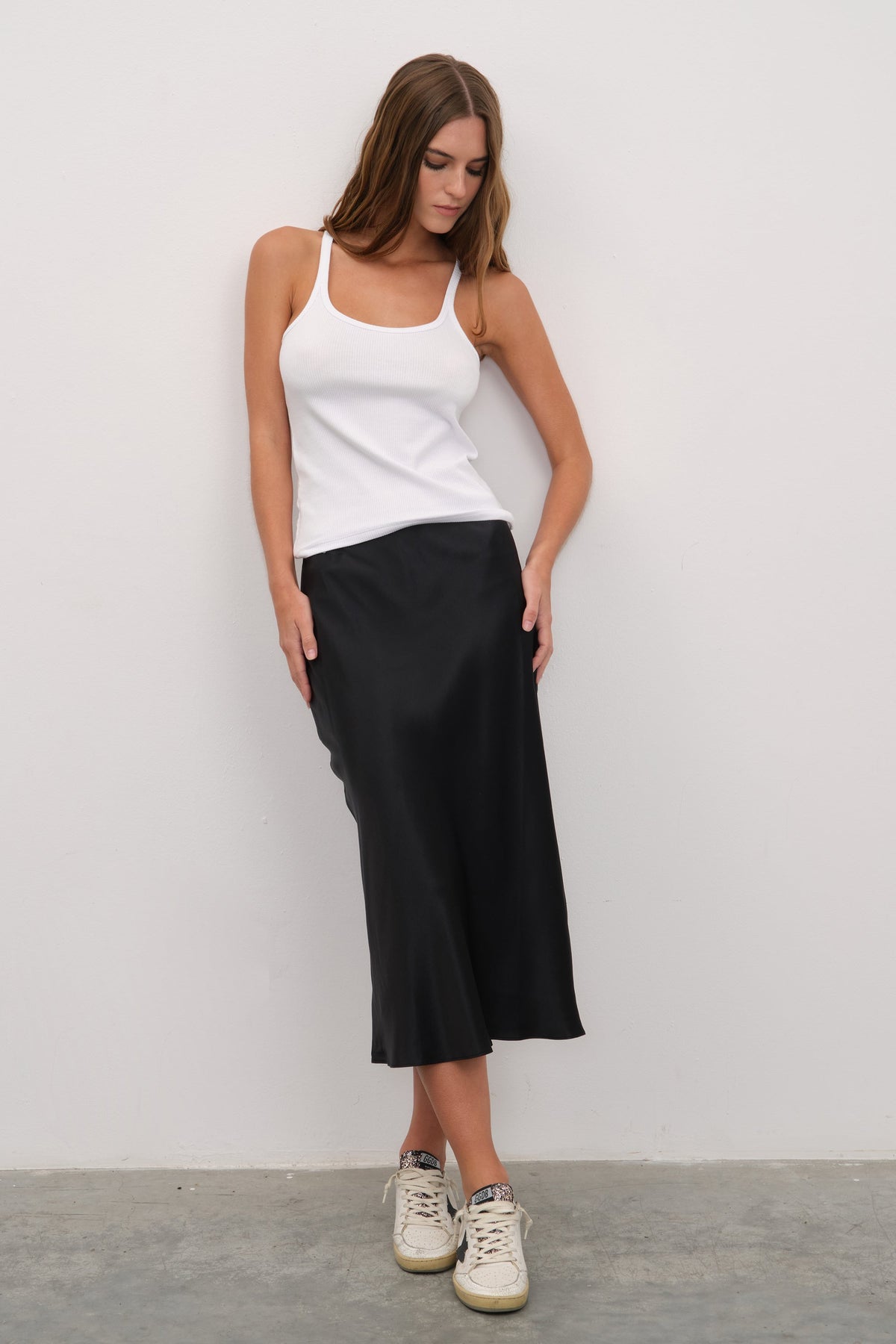 Silk Satin Midi Skirt