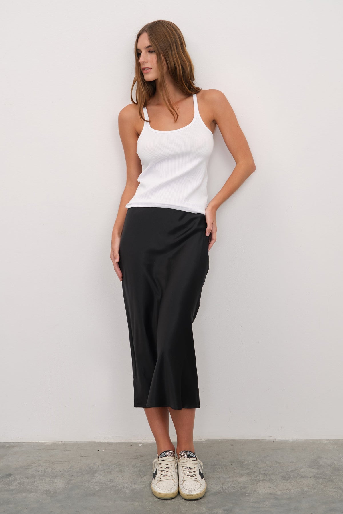 Silk Satin Midi Skirt